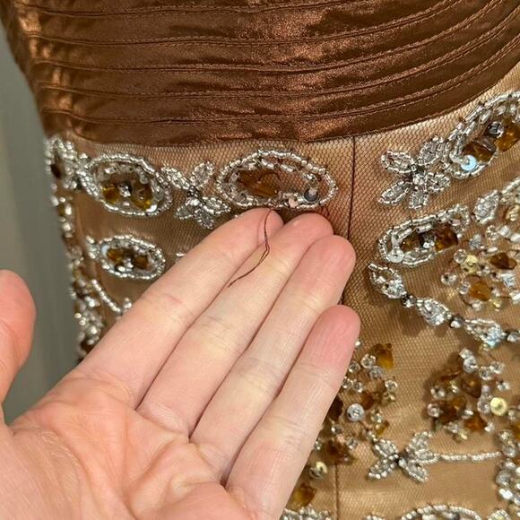 Nina Canacci Shimmery Brown & Silver Natural Stone Beaded Formal Prom Dress 2 - Picture 5 of 8